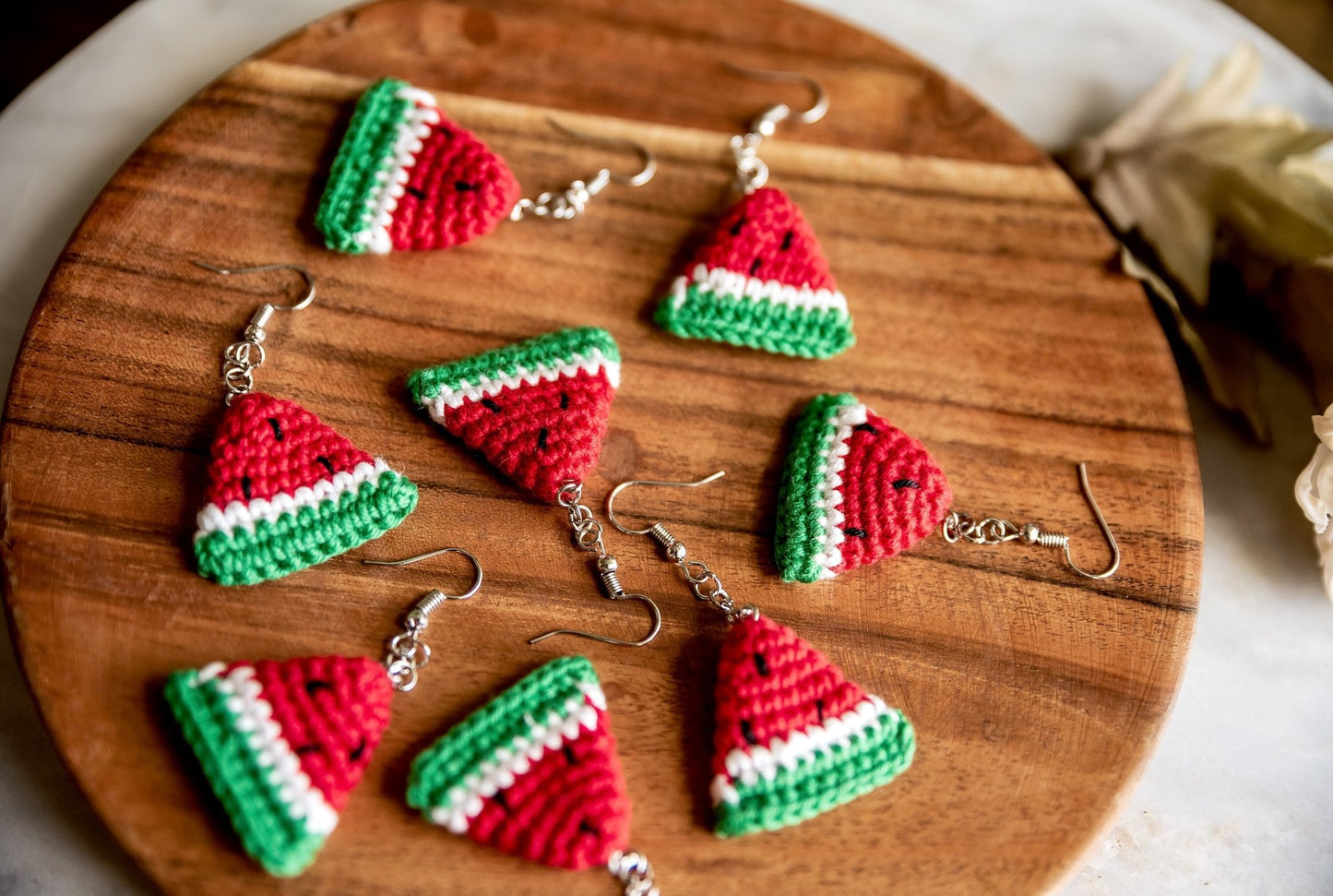 Watermelon Earrings Watermelon Slice Earrings Crochet Earrings Crochet Melon Earrings Cute Fruit Earrings Boho Jewelry Fun Fruit Jewelry - Hemsin Atelier