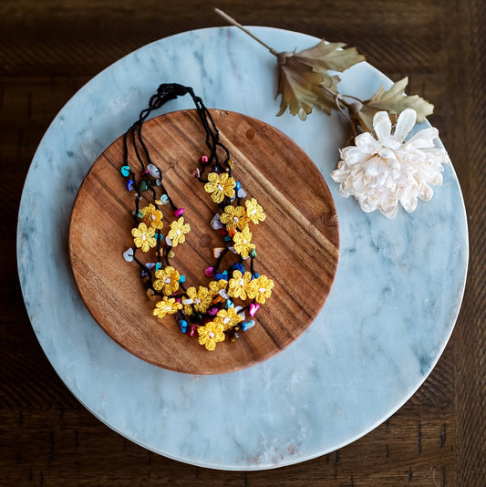 Yellow Floral Crochet Necklace - Hemsin Atelier
